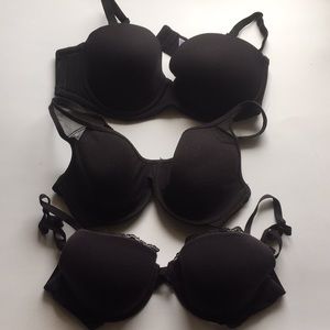 Lot of 3 bras black underwire molded Wacoal DKNY